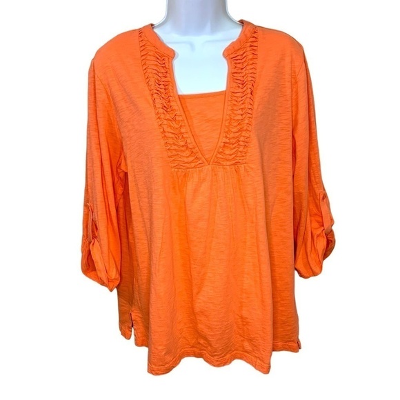 Medium Westbound Orange Cotton Top Textured V Neck 8 10 Relaxed Fit - Picture 1 of 6